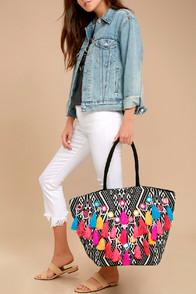 Lulus How Bazaar Black And White Print Tassel Tote