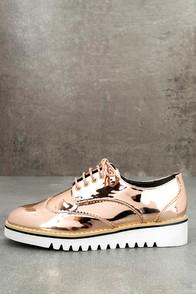 Cape Robbin Aurelia Rose Gold Patent Platform Oxfords