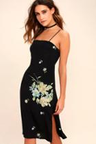 Lulus | Gladiola To See Ya Black Floral Print Midi Dress | Size X-small | 100% Rayon