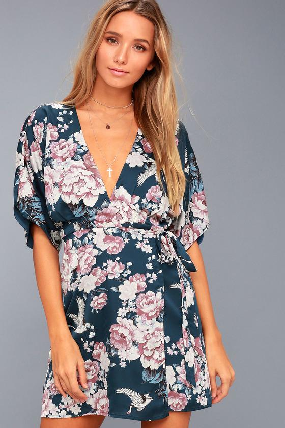 Precious Petals Blue Floral Print Wrap Dress | Lulus