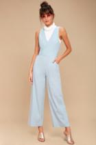 Rollas | Old Mate Light Blue Backless Wide-leg Jumpsuit | Size X-small | Lulus