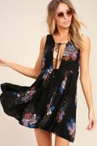 Free People | Lovely Day Black Floral Print Dress | Size Large | 100% Rayon | Lulus