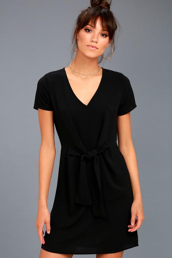 Lulus | Belong To The City Black Knotted Shift Dress | Size Large