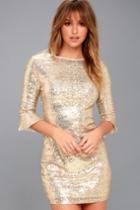 Lulus | Feel The Light Gold Sequin Bodycon Dress | Size X-small | 100% Polyester