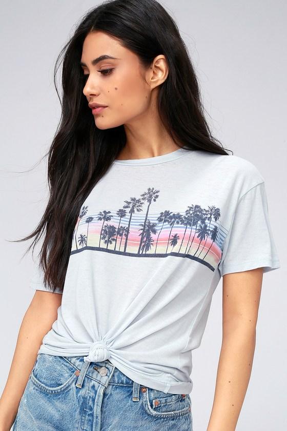 Others Follow Palm Stripe Light Blue Knotted Tee | Lulus