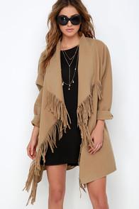 Joa Road West Tan Fringe Coat