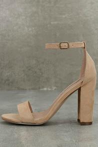 Breckelle's Raylen Natural Suede Ankle Strap Heels