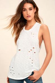 Lulus Total Package White Distressed Muscle Tee