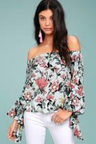 Lulus Morning Dew Light Blue Floral Print Off-the-shoulder Crop Top