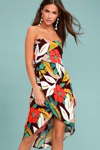 Astr The Label Josefina Plum Purple Print Strapless Dress