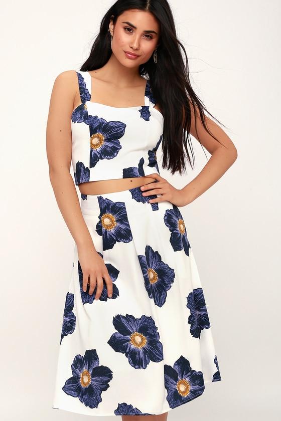 J.o.a. Marna White Floral Print Midi Skirt | Lulus