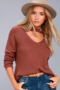 Lost + Wander Madison Washed Mauve Cutout Sweater