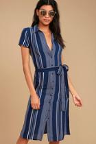 Lulus All Of My Love Navy Blue And White Striped Belted Dress