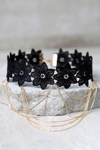 Lulus Moonlight Kiss Black And Gold Layered Choker Necklace