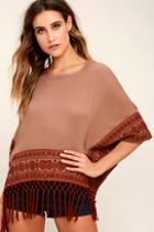 Lulus Tanzania Terra Cotta Embroidered Poncho Top