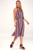 Kassandra Navy Blue Print Sleeveless Midi Dress | Lulus
