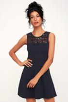 According To Love Navy Blue Lace Skater Dress | Lulus