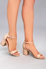 Bamboo Miranda Nude Patent Ankle Strap Heels