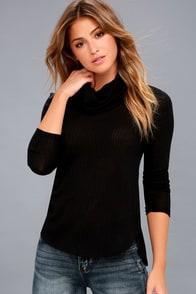 Olive + Oak Shasta Black Cowl Neck Sweater Top