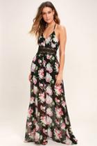Lulus | Natural Conclusion Black Floral Print Maxi Dress | Size X-small | 100% Polyester
