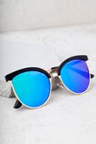 Lulus Song And Glance Black And Blue Mirrored Cat-eye Sunglasses