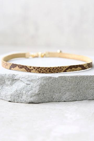 Vanessa Mooney | Piper Tan Snake Print Leather Choker Necklace | Beige | Lulus
