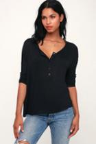 Greyson Black Long Dolman Sleeve Henley Top | Lulus