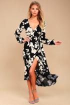 Billabong | Floral Fever Black Floral Print Wrap Maxi Dress | Size X-small | 100% Rayon | Lulus