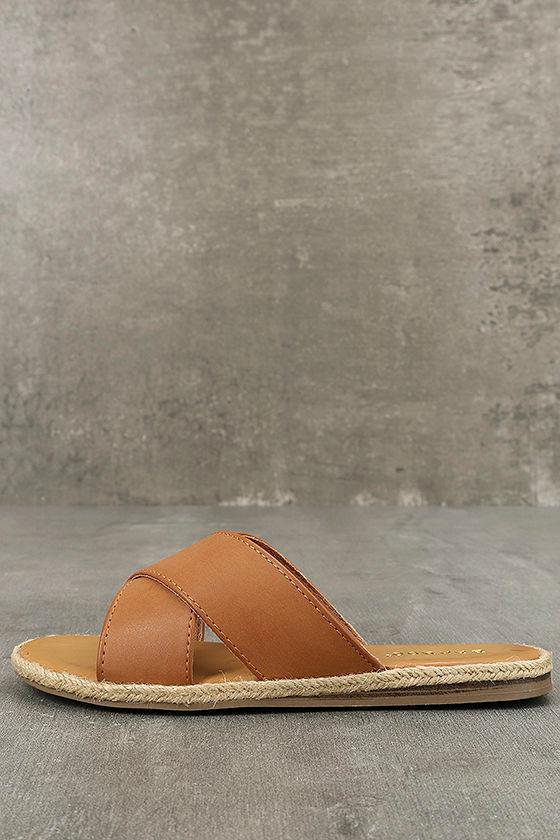Koren Tan Espadrille Slide Sandal Heels | Lulus