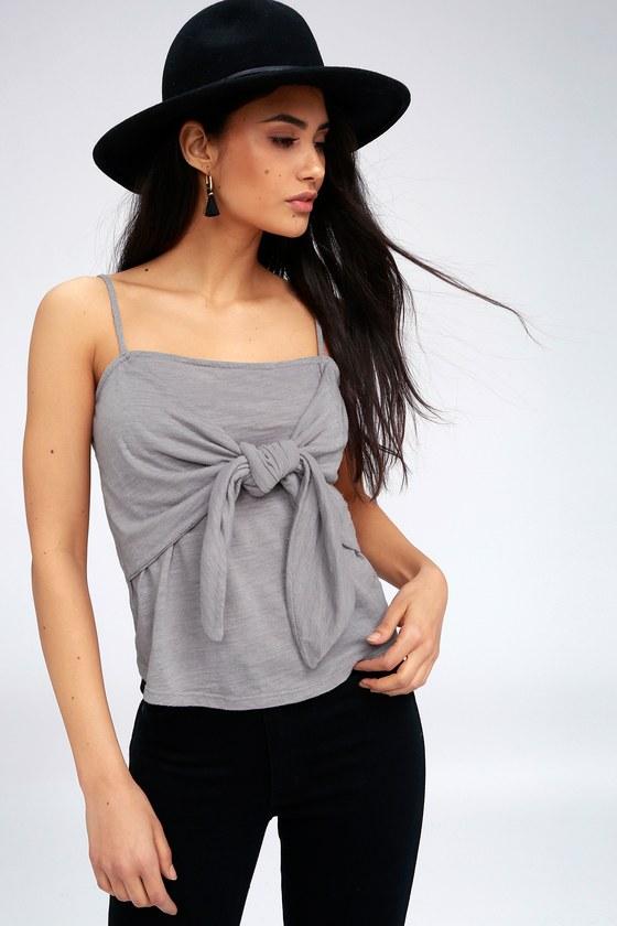 Project Social T Tied To You Light Grey Tie-front Tank Top | Lulus