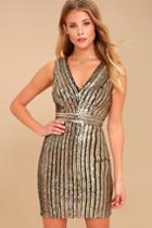 Lulus | Marquee Lights Gold Sequin Backless Bodycon Dress | Size Large | 100% Polyester