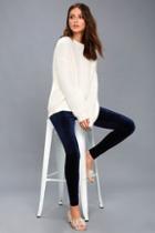 Rd Style Aviana Navy Blue Velvet High-waisted Leggings