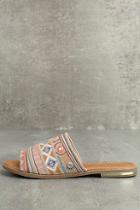 Liliana Kamala Beige Embroidered Slide Sandals