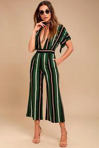Faithfull The Brand Cedric Green Striped Midi Jumpsuit