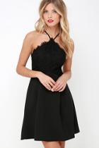 Lulu*s Pleats And Thanks Black Lace Skater Dress