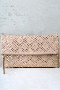 Lulus Crowd Pleaser Taupe Studded Clutch