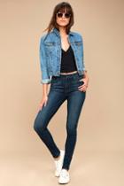 Paige Hoxton Dark Wash Distressed High-waisted Skinny Jeans