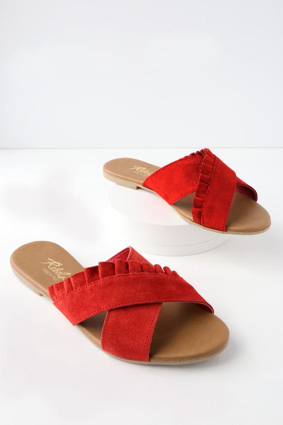 Rebels Daray Indie Red Leather Slide Sandal Heels | Lulus