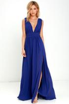 Lulus | Heavenly Hues Royal Blue Maxi Dress | Size Large | 100% Polyester