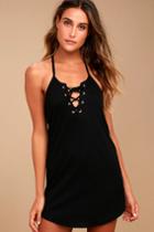 Lulus | Grenada Black Lace-up Dress | Size Large