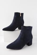 Sofia Navy Suede Pointed Toe Ankle Booties | Lulus