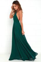 Lulus | Mythical Kind Of Love Dark Green Maxi Dress | Size Large | 100% Polyester