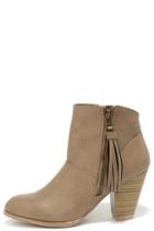 Qupid Nitty Pretty Taupe High Heel Ankle Boots
