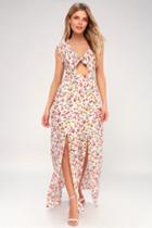 Jack By Bb Dakota Brylee White Floral Print Tie-front Maxi Dress | Lulus