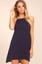 Lulus | Abracadabra Navy Blue Print Shift Dress | Size Large | 100% Rayon