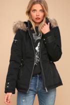 Coalition La Alpine Romance Black Faux Fur Trim Coat | Lulus