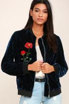 Essue What A Time To Be Alive Navy Blue Embroidered Bomber Jacket