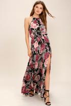 Lulus Evening Escape Black Floral Print Maxi Dress