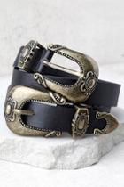 Lulus Into The West Black And Gold Double Buckle Belt