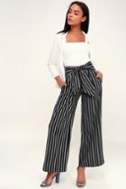 Moon River Caraway Black Striped Tie-front Wide-leg Pants | Lulus